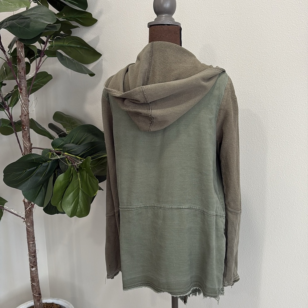 Free People Hooded Snap Draped Cardigan Jacket Size M Linen French Terry Mix - Picture 13 of 15